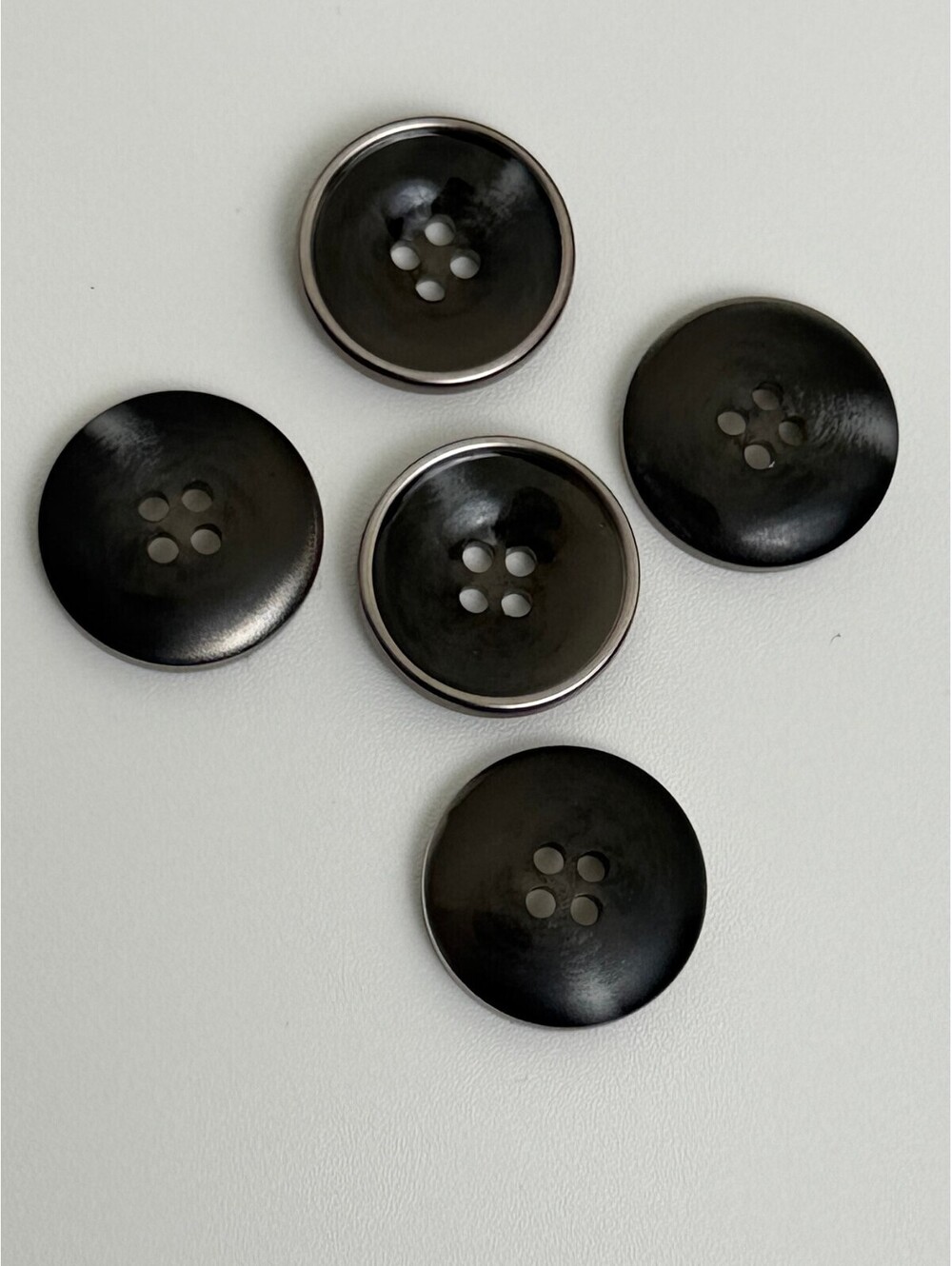 5 Reclaimed 19L Black Pearlized Four-Hole Sewing Buttons
